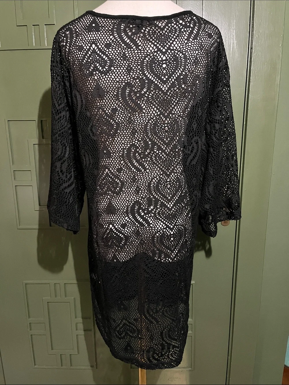 Black Lace Swim Coverup with Tie Front